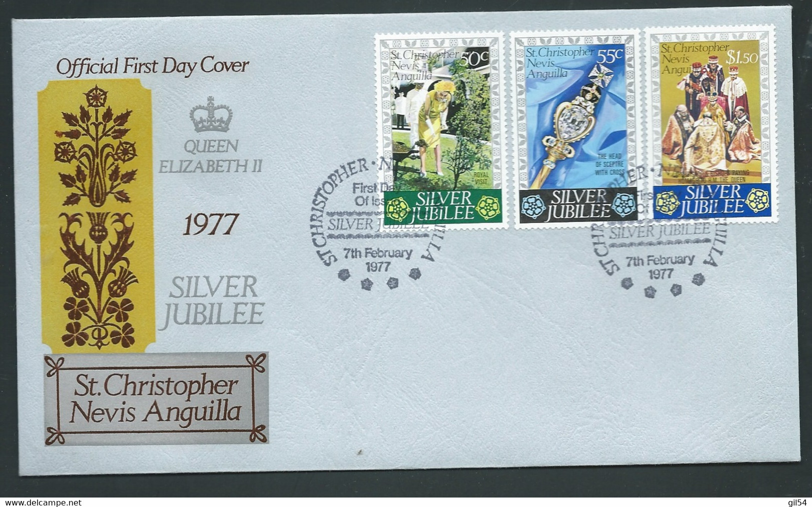 St. Kitts, Nevis & Anguilla 1977 FDC Cover - Silver Jubilee - 367 à 369  -  Lp31110 - St.Christopher, Nevis En Anguilla (...-1980)
