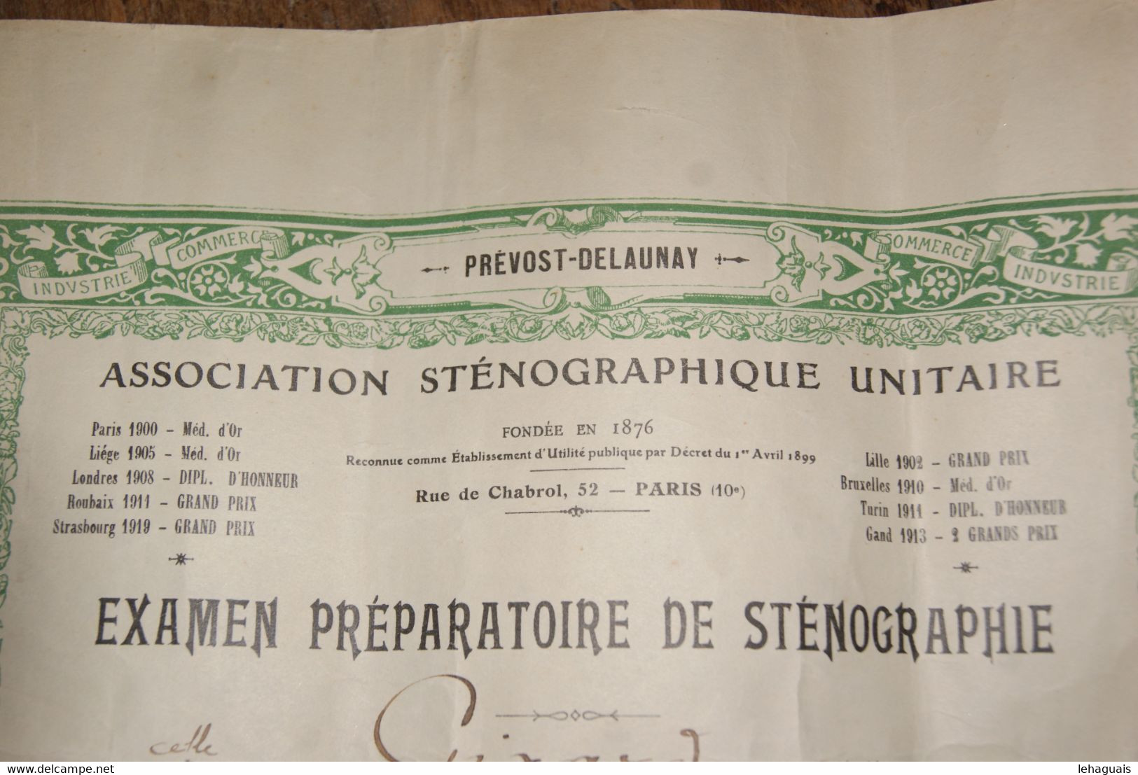 Diplome De Sténographie (Paris - 10e) 1936 - Diploma's En Schoolrapporten