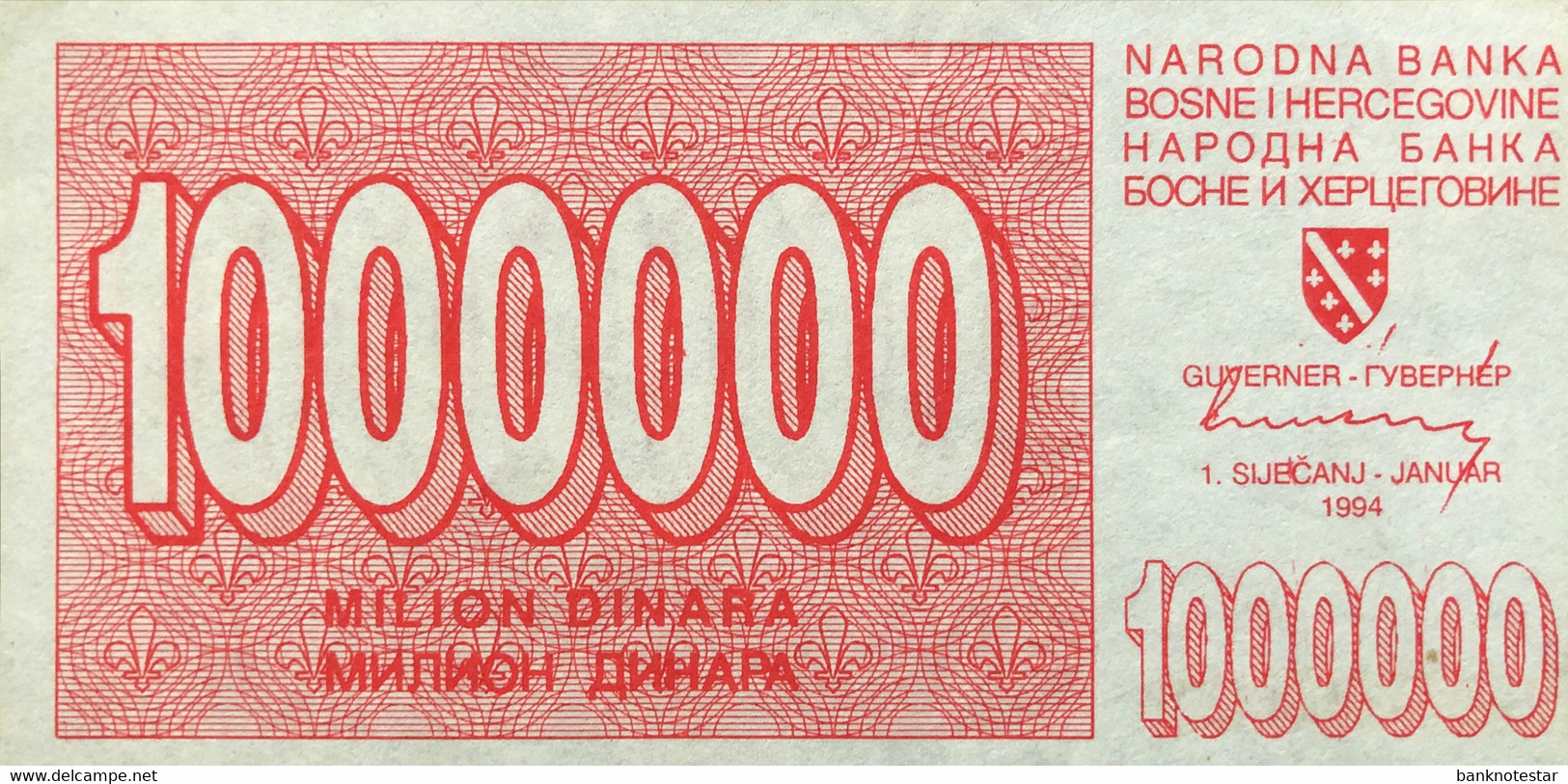 Bosnia 1.000.000 Dinara, P-33 (1.1.1994) - UNC - Very Rare In This Condition - Bosnië En Herzegovina