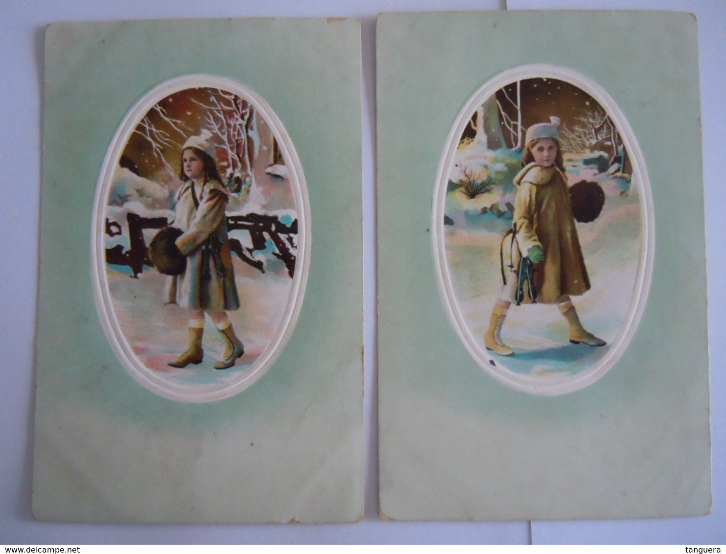 2 Cartes Kaarten Medaillon Avec Fillette Dans La Neige Meisje In De Sneeuw Circulée 1909 Turnhout Printed In Germany 718 - Sammlungen, Lose & Serien