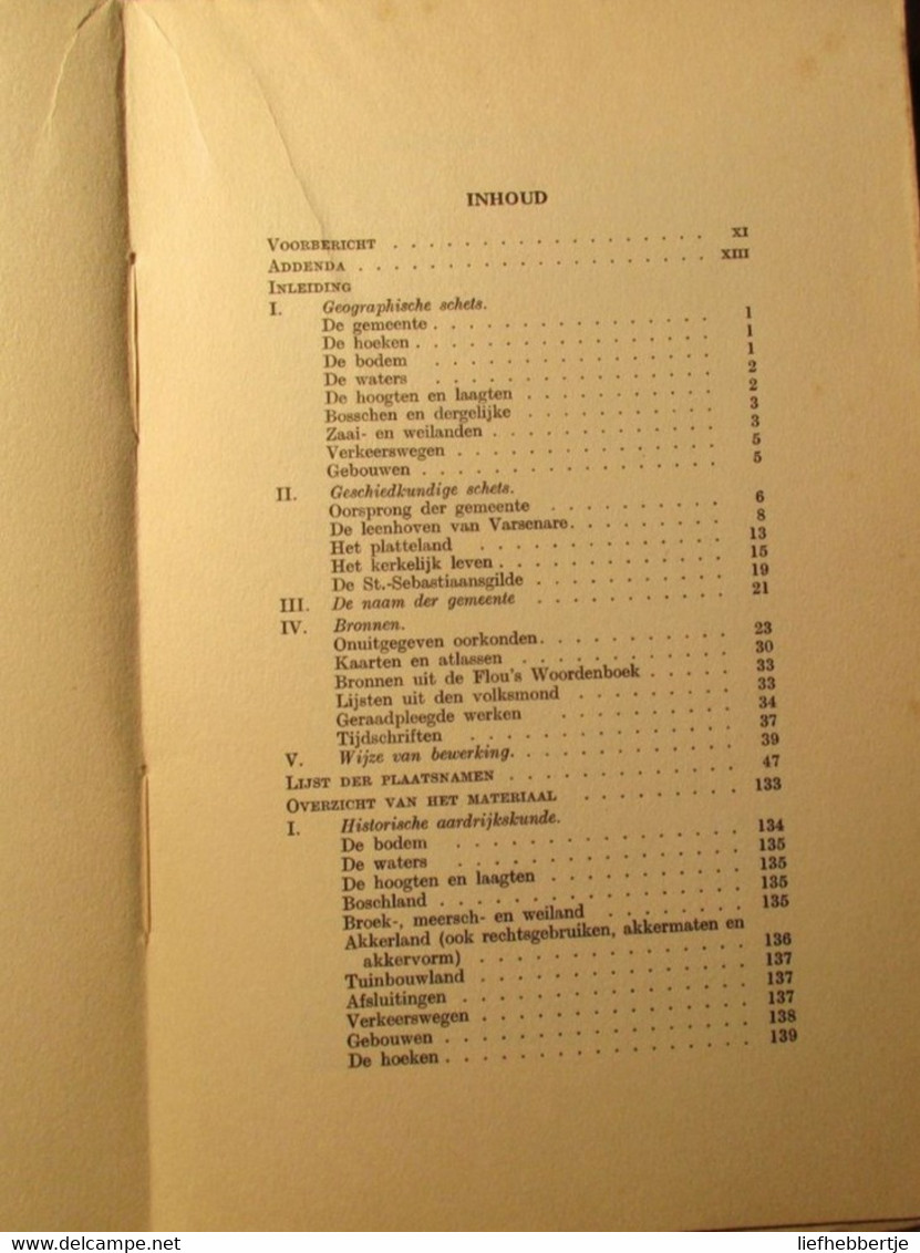 Toponymie Van Varsenare -  Door J. Pollet En J. Helsen - 1933 - Geschichte