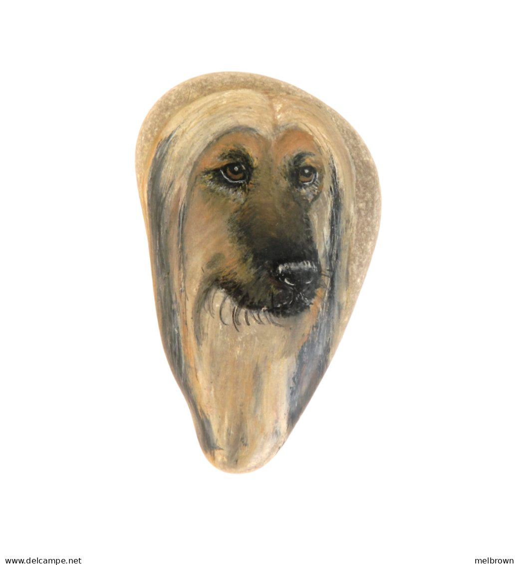 Original Painting Of An Afghan Hound Hand Painted On A Smooth Beach Stone Paperweight Decoration - Paper-weights