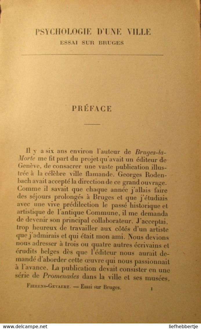 Psychologie D'une Ville - Essai Sur Bruges - Brugge   -  Door H. Fierens-Gevaert - 1901 - Geschichte