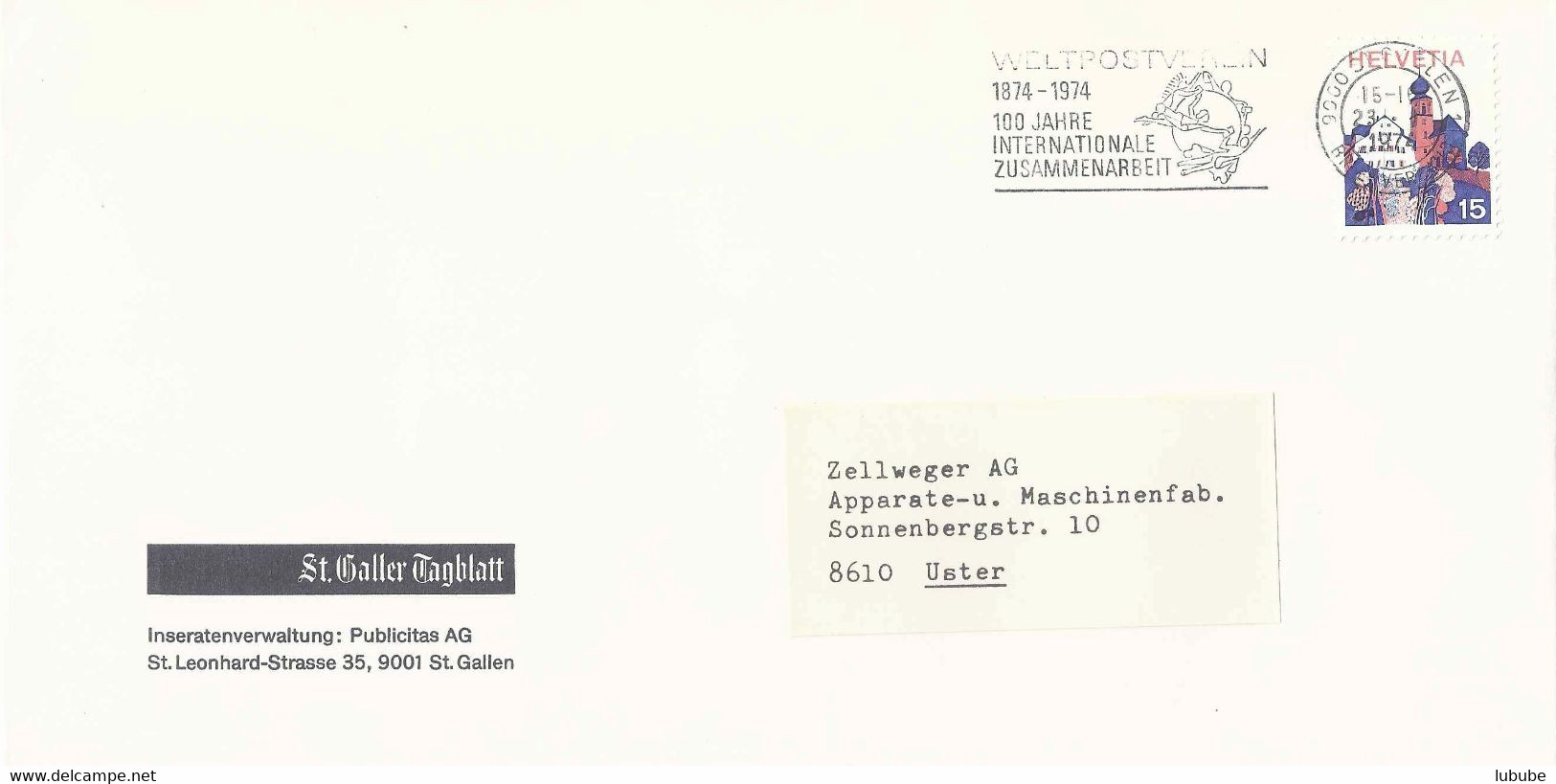 Motiv Brief  "St.Galler Tagblatt, St.Gallen"              1974 - Storia Postale