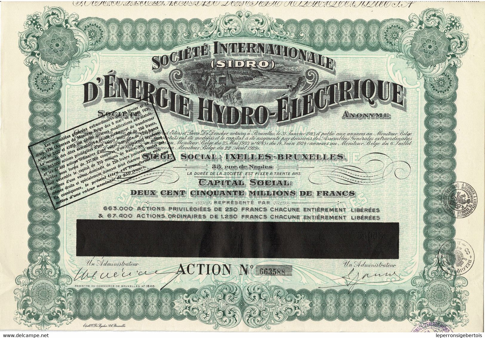 Titre Ancien - Société Internationale D'Energie Hydro-Electrique "SIDRO" - Titre De 1929 - N° 663588 - Elektrizität & Gas