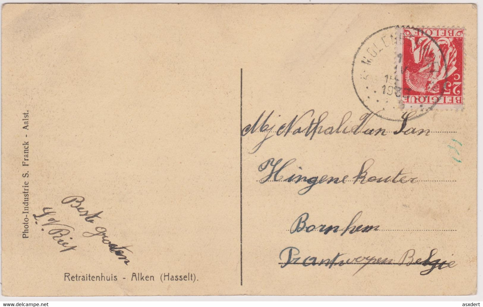 Alken Retraitenhuis - Sterstempel Molenbeersel 1933 Naar Bornem - Alken