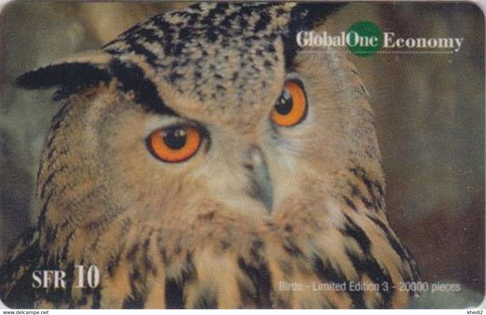 Télécarte Prépayée SUISSE GLOBAL ONE - ANIMAL - OISEAU - HIBOU - OWL BIRD - Switzerland Prepaid Phonecard - 5149 - Hiboux & Chouettes