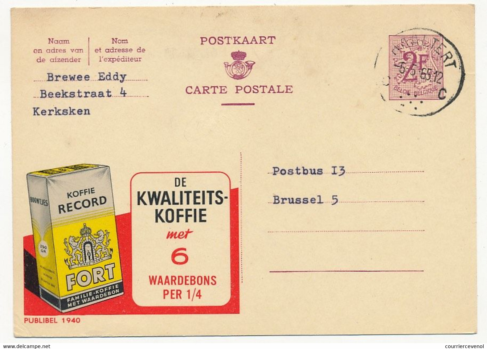 BELGIQUE => Carte Postale - 2F - Publicité "Koffie Record FORT"  - Publibel 1940 - Publibels