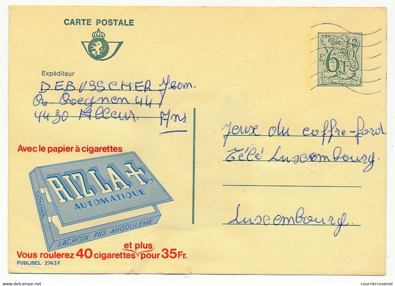 BELGIQUE => Carte Postale - 6F50 - Publicité "Papier à Cigarettes RIZ LA"  - Publibel 2743F - Publibels
