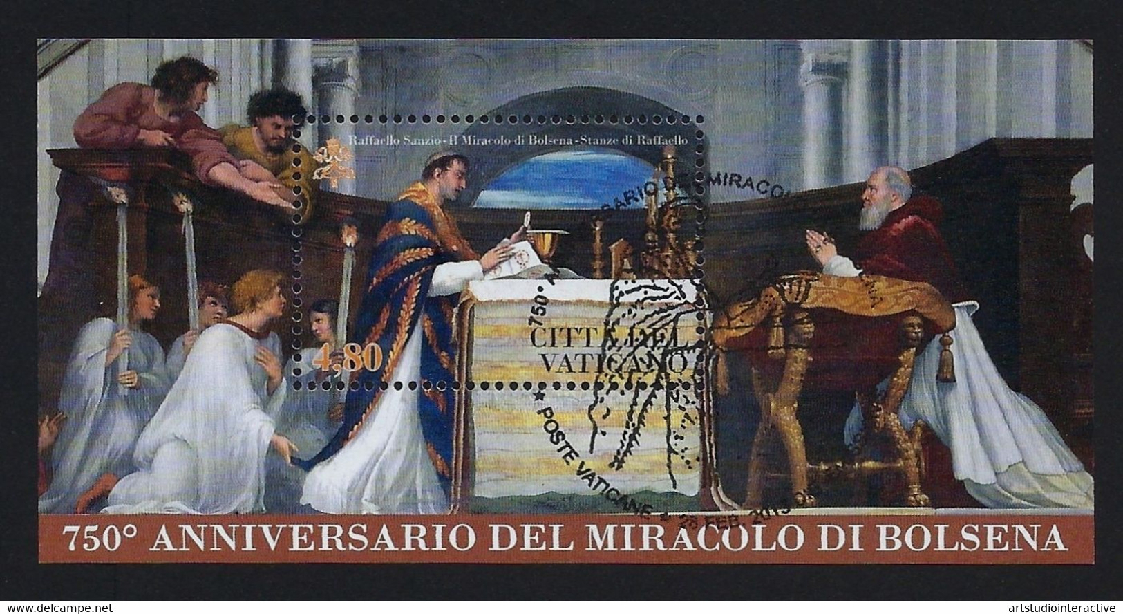 2013 VATICANO "750° ANNIVERSARIO MIRACOLO BOLSENA" FOGLIETTO ANNULLO GIORNO DI EMISSIONE - Used Stamps
