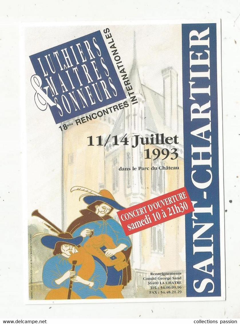 Cp, Musique Et Musiciens , 18 E Rencontres Internationales Des LUTHIERS & MAITRE SONNEURS , 1993 ,Saint Chartier - Music And Musicians