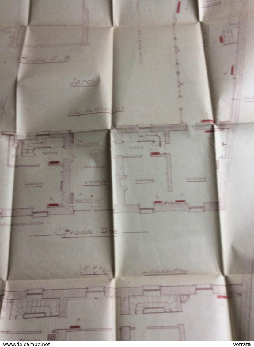 5  Plans D' Architecte D'une Propriété à Bourg La Reine  ((82x72 Cm)-45x73, 42x73 Et 2 De 25x37 Cm- Première Moitié Du - Architecture