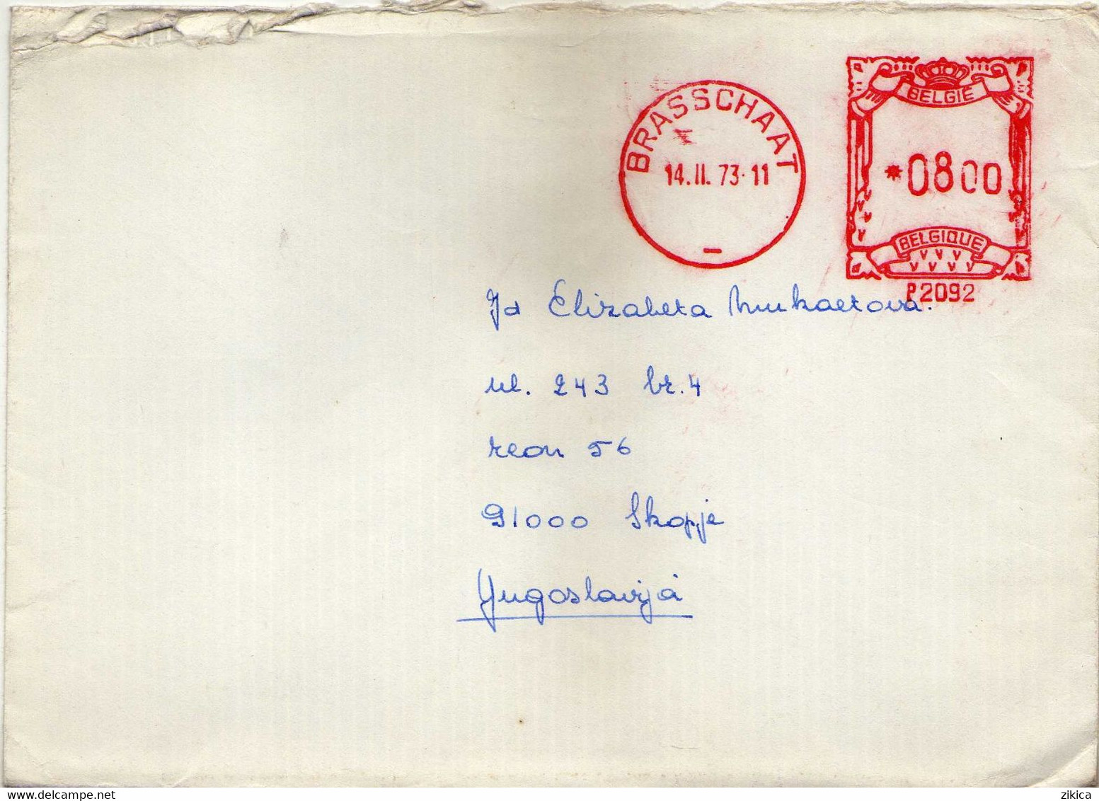 Belgium > Franking Machine - Brasschaat 1973 Letter Via Yugoslavia - 1960-79