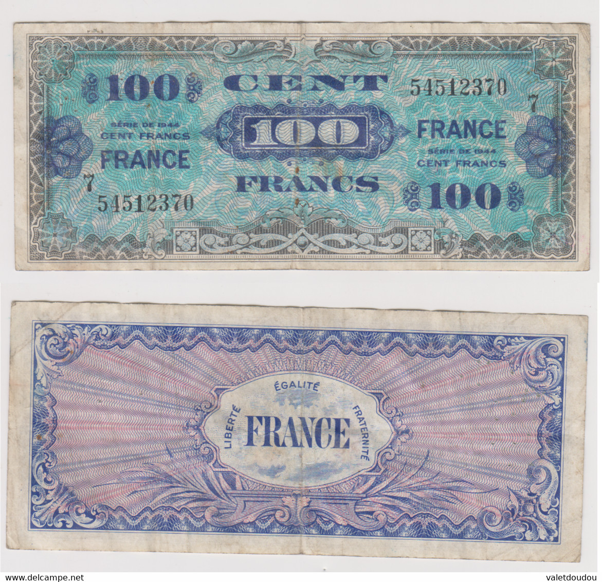 Billet 100 Frs Allies 1944 . - 1944 Flag/France