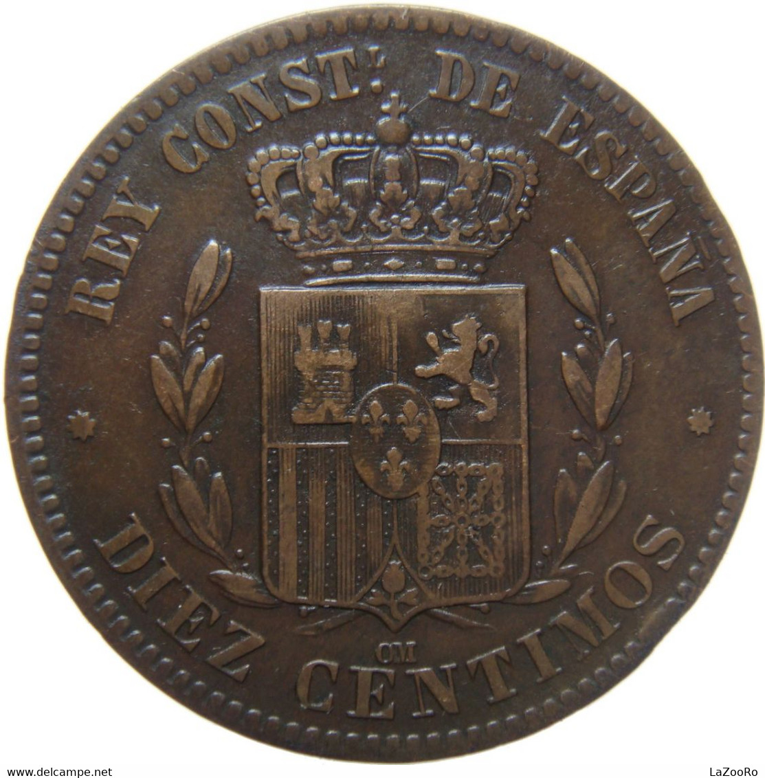 LaZooRo: Spain 10 Centimos 1877 VF / XF - First Minting