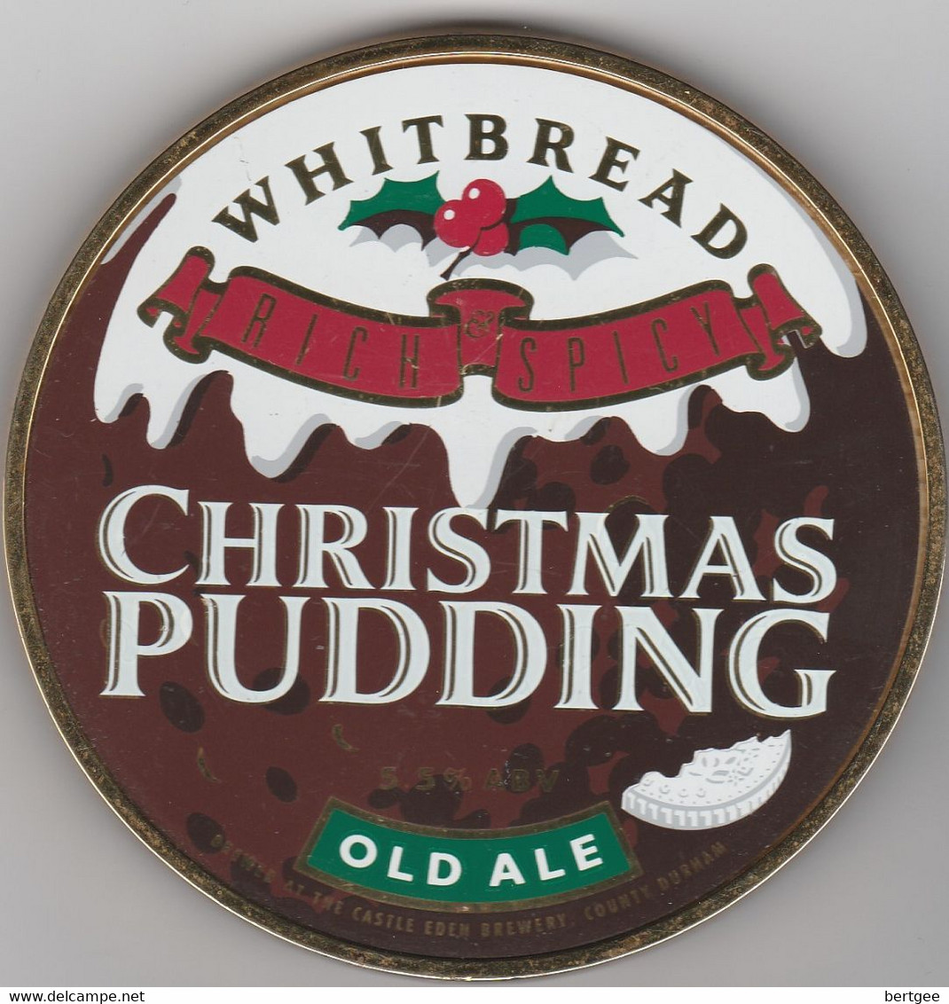 WHITBREAD BREWERY  (LONDON, ENGLAND) - CHRISTMAS PUDDING OLD ALE  - THICK PLASTIC PUMP CLIP FRONT - Letreros