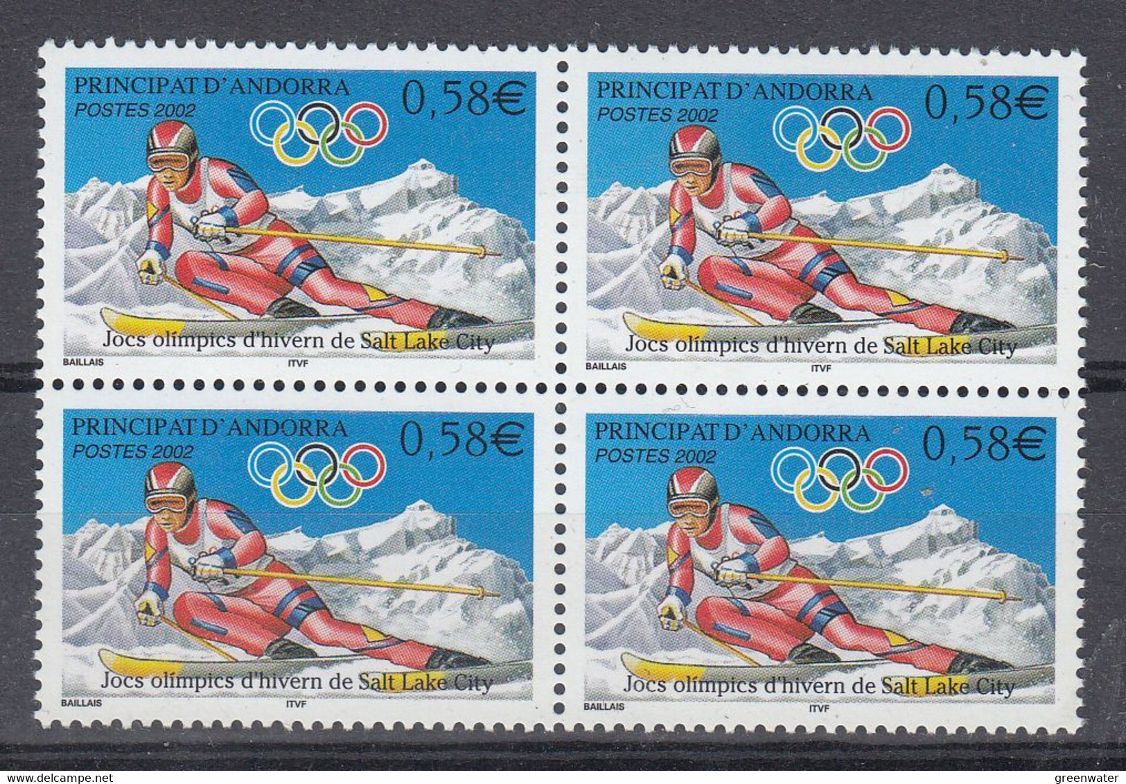 Andorra Fr. 2002  Olympic Wintergames Salt Lake City 1v Bl Of 4 ** Mnh (50227A) - Unused Stamps