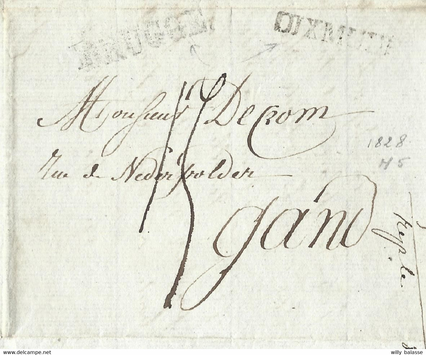 L 1828 De Dixmude + Marques BRUGGE + DIXMUDE + "15" Pour Gand - 1815-1830 (Periodo Holandes)