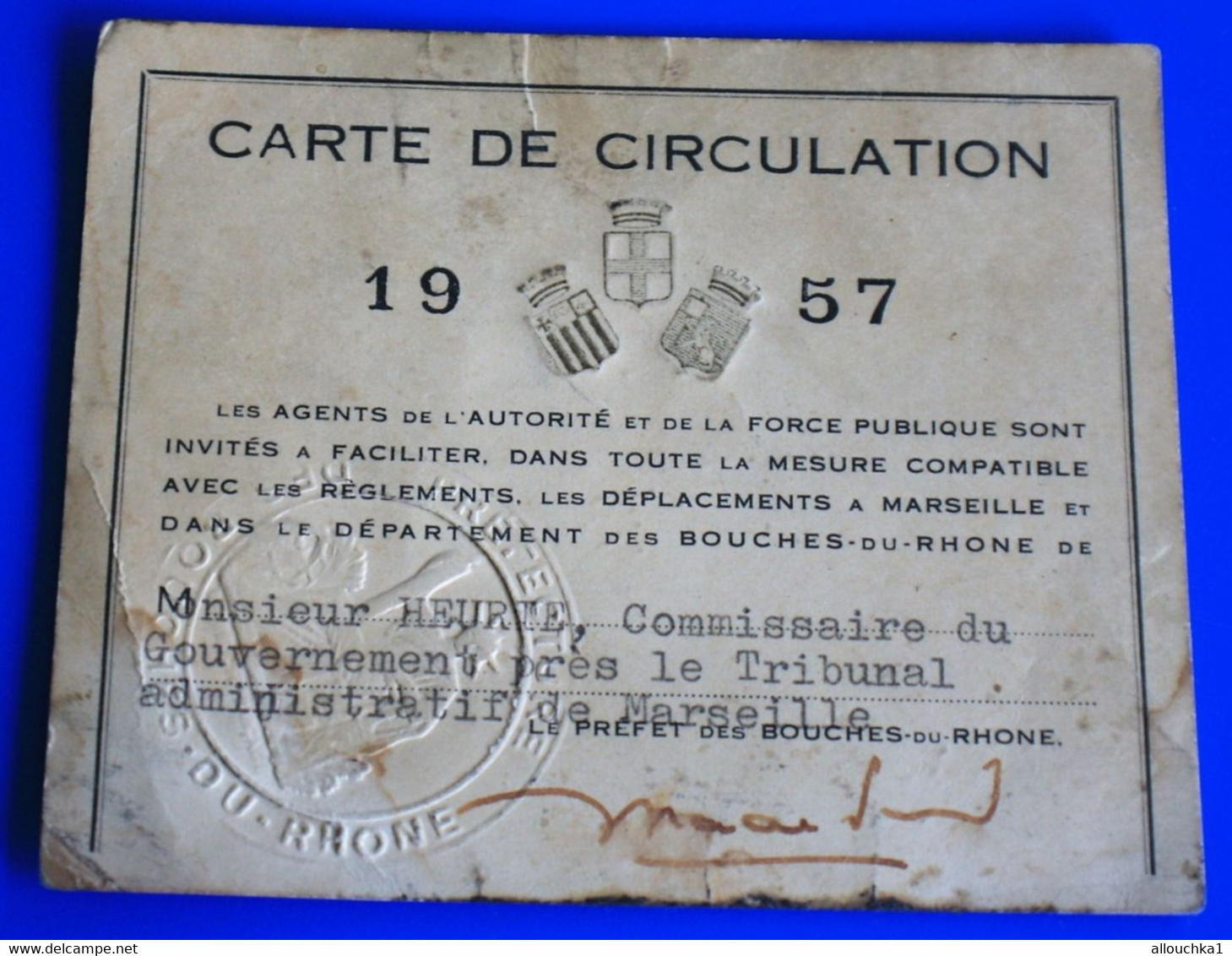 CARTE CIRCULATION PARCOURS RESEAU 1957 COMMISSAIRE GOUVERNEMENT/TRIBUNAL MARSEILLE-Transport Chemin De Fer-Ticket Billet - Europe