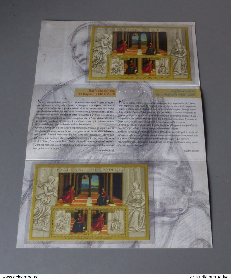 2005 FRANCIA "MUSEO LOUVRE / MUSEI VATICANI / RAFFAELLO" FOLDER CON 2 FOGLIETTI (ITA / FRA) - Collectors