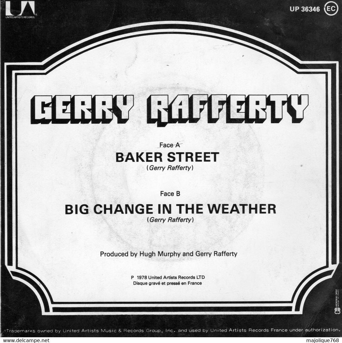 Disque - Gerry Rafferty - Baker Street - United Artistis Records UP 36346 EC - France 1978 - Rock