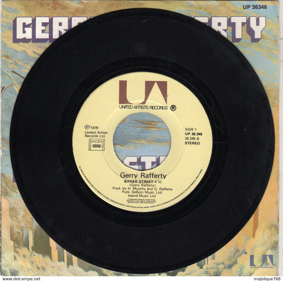 Disque - Gerry Rafferty - Baker Street - United Artistis Records UP 36346 EC - France 1978 - Rock