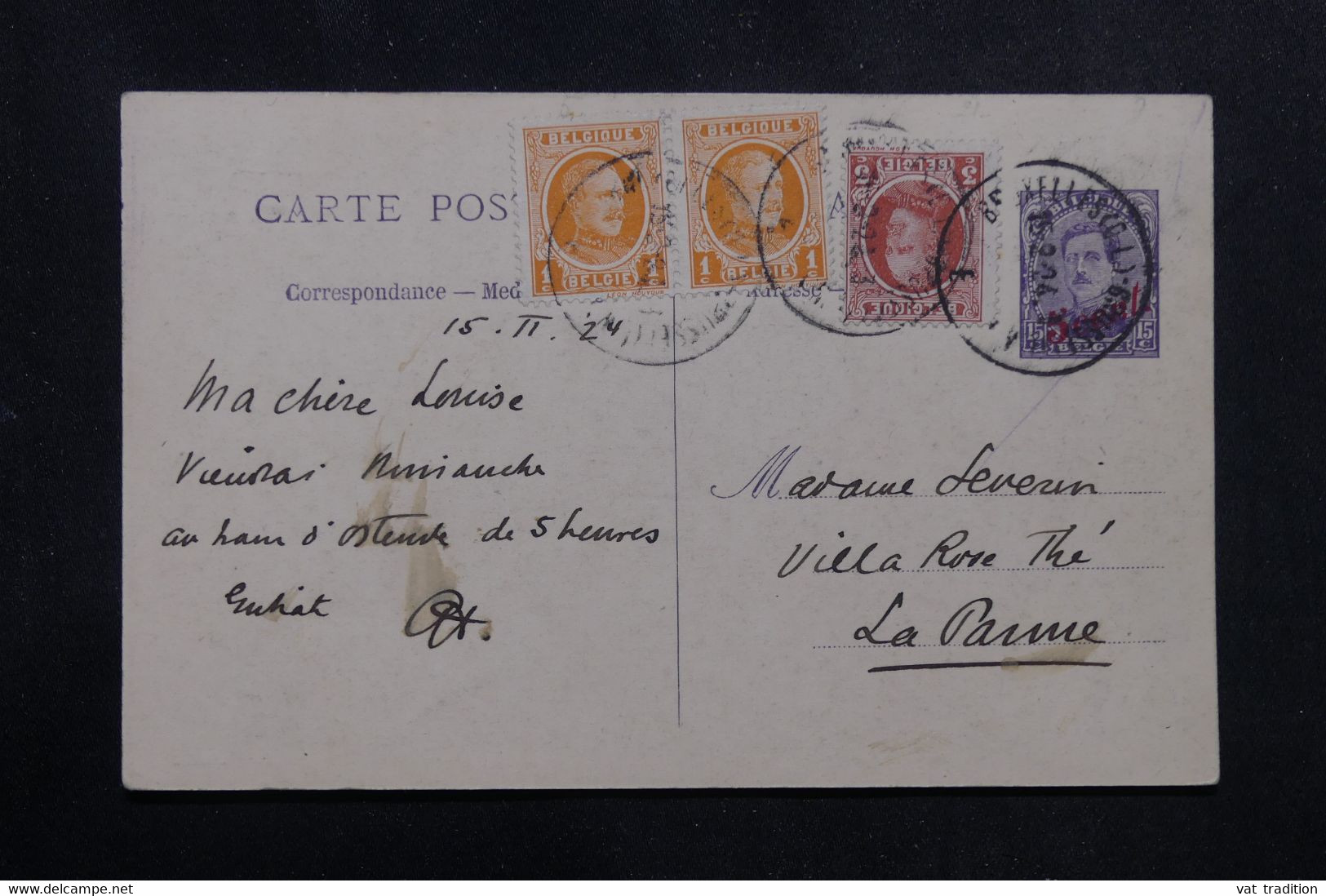 BELGIQUE - Entier Postal Surchargé + Compléments De Bruxelles Pour La Panne En 1924 - L 72222 - Schiffspost