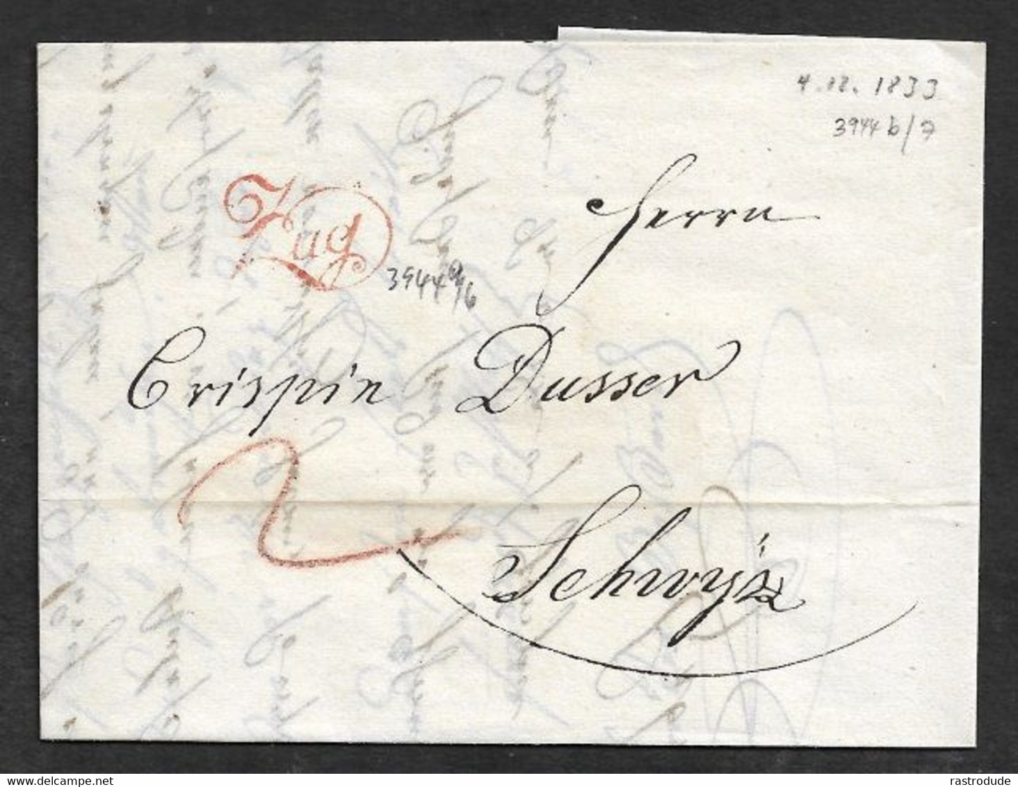 1833 4 Dec VORPHILA Faltbrief ZUG (kursiv) Winkler 3944 B/7 N. SCHWYZ. SCHÖNER ABSCHLAG - ...-1845 Préphilatélie