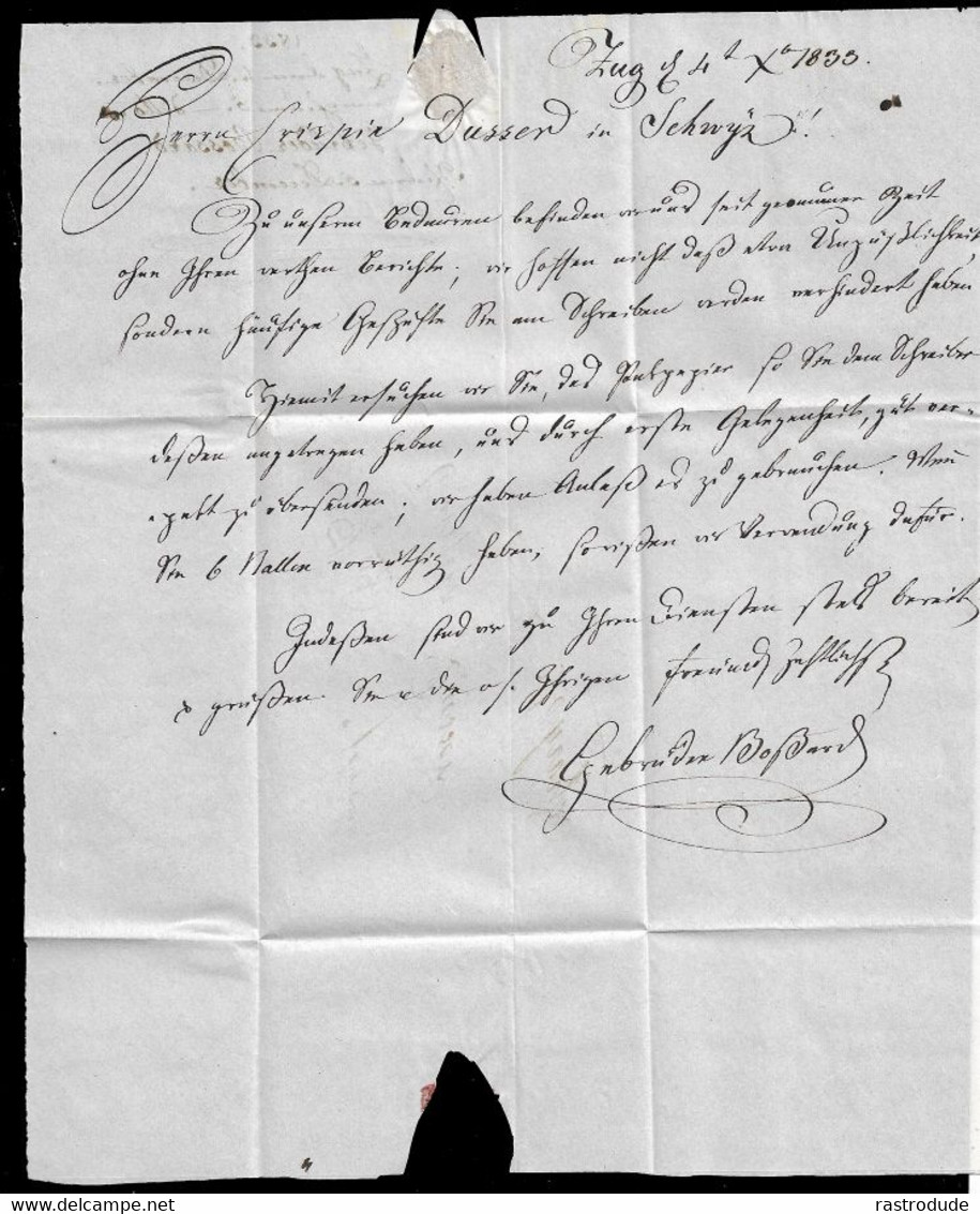 1833 4 Dec VORPHILA Faltbrief ZUG (kursiv) Winkler 3944 B/7 N. SCHWYZ. SCHÖNER ABSCHLAG - ...-1845 Prefilatelia