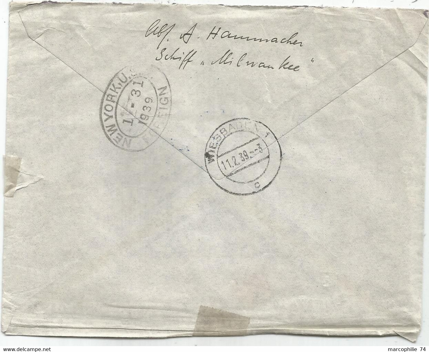 CURACAO LUCHTPOST 15C+45C LETTRE COVER REC WILLEMSTAD 27.1.1939  TO WIESBADEN + GRIFFE PAR AVION JUSQU'AUX E.U.A. USA - Curaçao, Nederlandse Antillen, Aruba