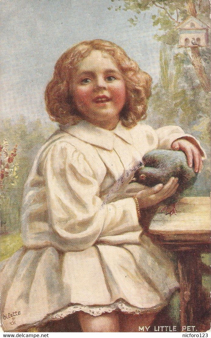 !Little Girl With Dove. My Little Pet"· Tuck Oilette Childhood Happy Days Ser. PC # 9502 - Tuck, Raphael