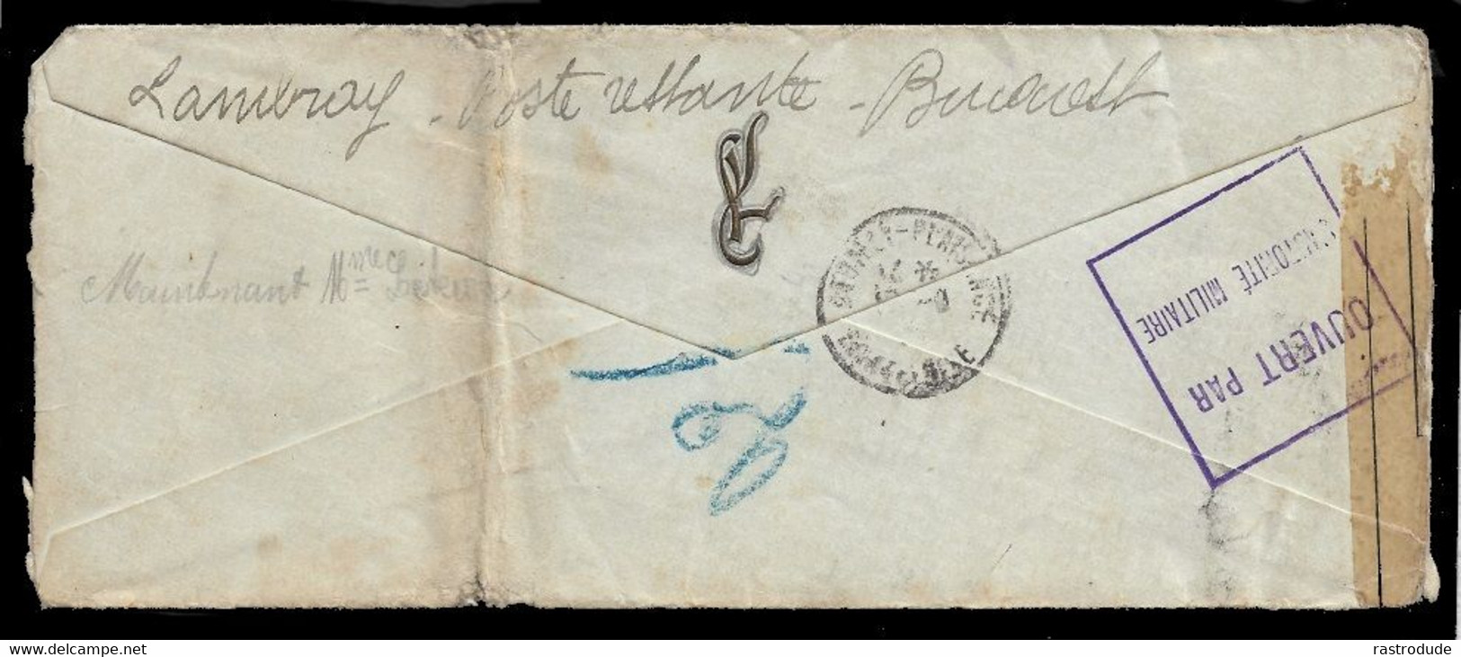 1915 ROMANIA - 50B Yv. 212 REGISTERED COVER BUCARESTI TO FRANCE - CENSURE MILITAIRE - CONTROLE POSTAL MARSEILLE - Storia Postale