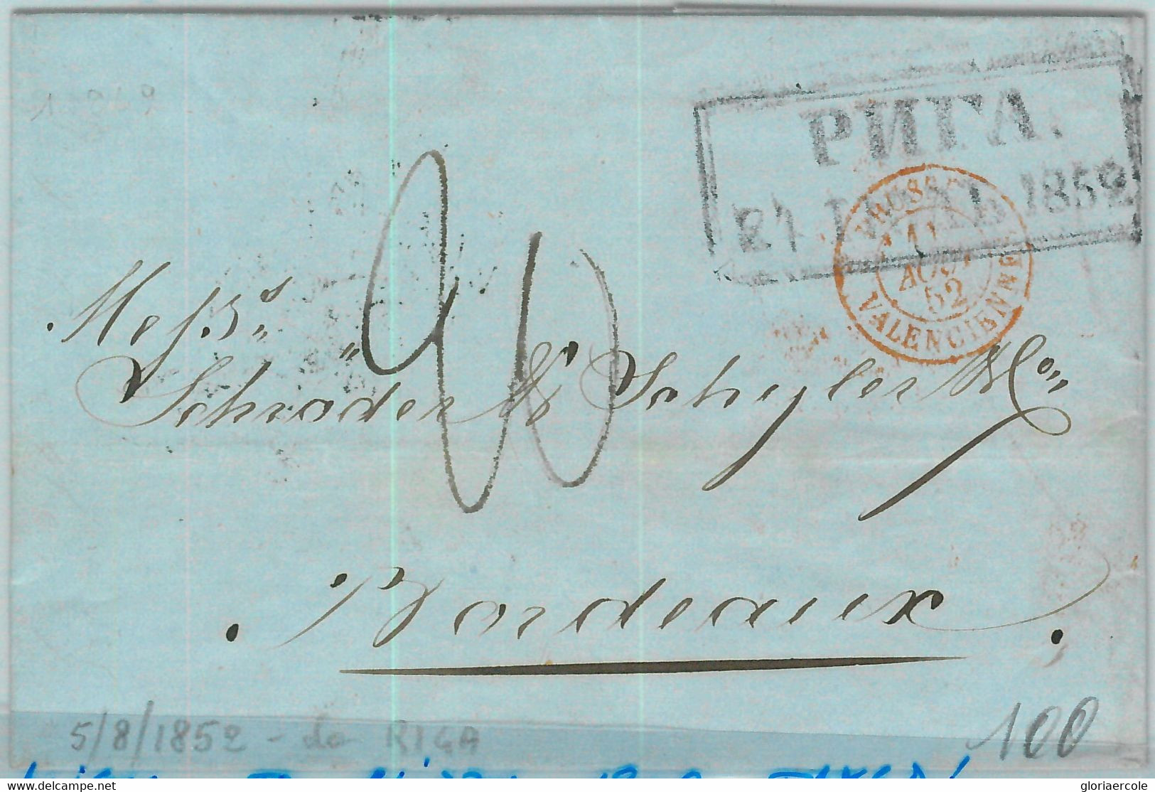 94283 - RUSSIA Latvia - POSTAL HISTORY - PREPHILATELIC Cover RIGA To FRANCE 1852 - ...-1857 Préphilatélie