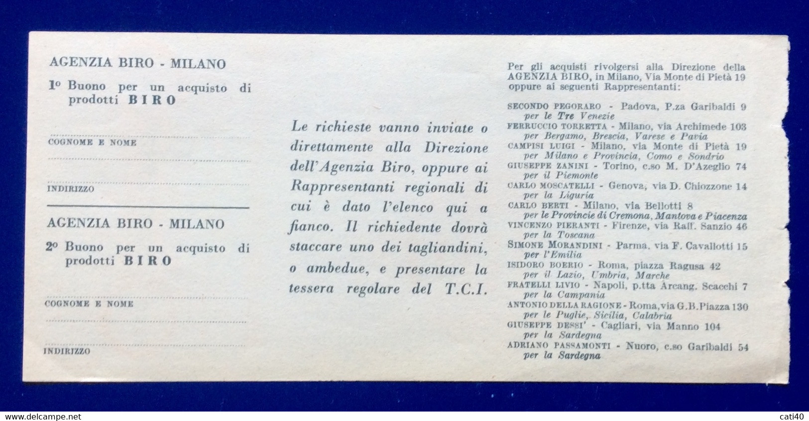 PENNE A SFERA BIRO  - BUONO SCONTO DA LIBRETTO DEL T.C.I. 1952 - PUBBLICITA' ADVERTISING - Advertising