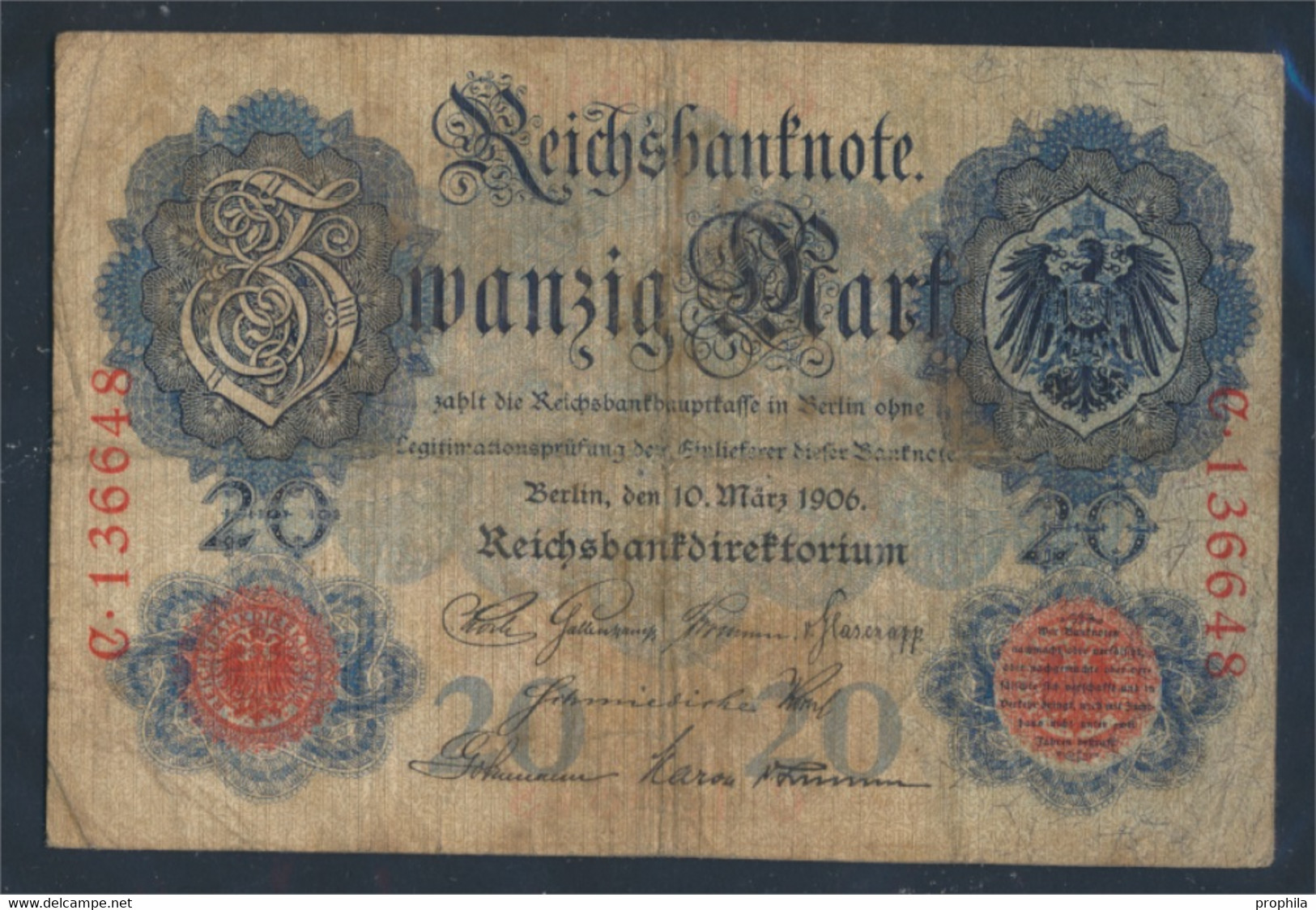 Deutsches Reich Rosenbg: 24a, 6stellige Kontrollnummer Gebraucht (III) 1906 20 Mark (8981302 - 20 Mark