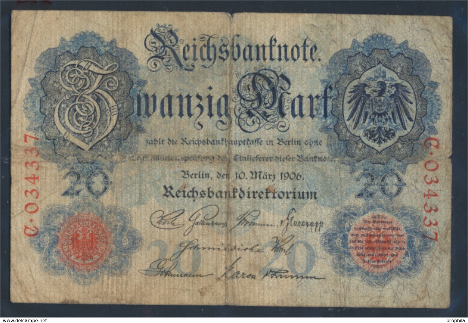 Deutsches Reich Rosenbg: 24a, 6stellige Kontrollnummer Gebraucht (III) 1906 20 Mark (8981303 - 20 Mark