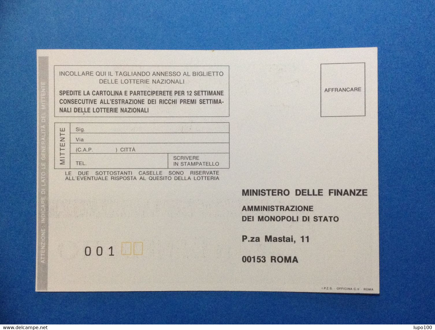 1993 CARTOLINA NUOVA LOTTERIA NAZIONALE CARNEVALE DI PUTIGNANO PUBBLICITA' ACQUA SAN BENEDETTO - Lottery Tickets