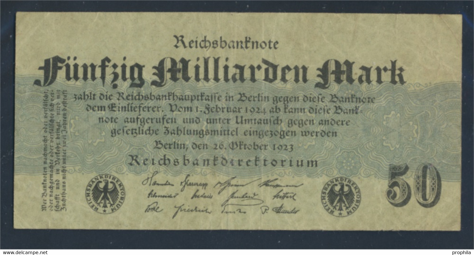 Deutsches Reich Rosenbg: 122a, Grün, Ohne Firmenzeichen, Ohne Kontrollnummer Gebraucht (III) 1923 50 Milliard (8981289 - 50 Miljard Mark
