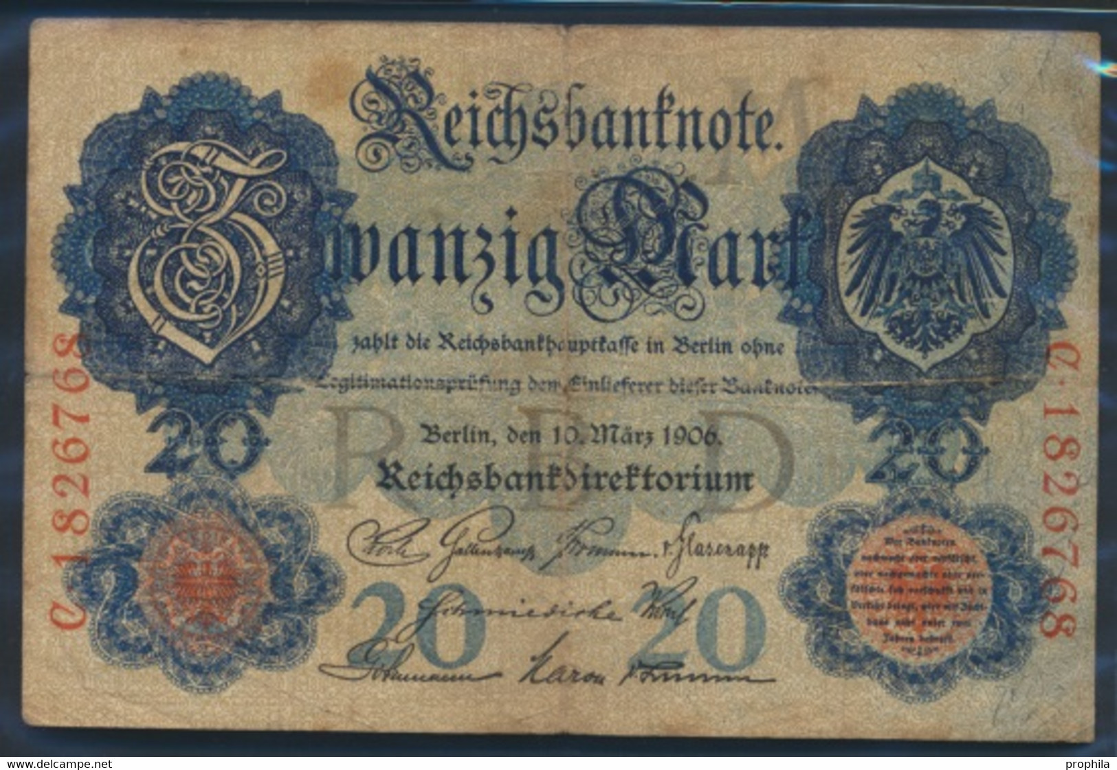 Deutsches Reich Rosenbg: 24b, 7stellige Kontrollnummer Gebraucht (III) 1906 20 Mark (8983889 - 20 Mark