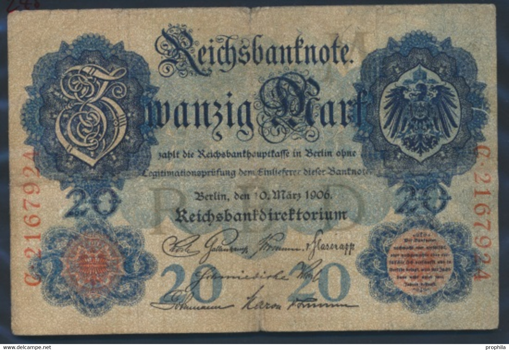 Deutsches Reich Rosenbg: 24b, 7stellige Kontrollnummer Gebraucht (III) 1906 20 Mark (8983894 - 20 Mark