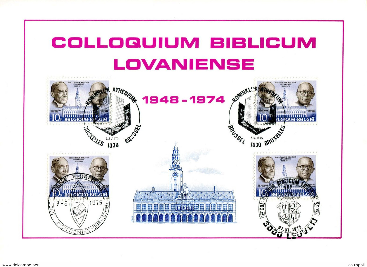 18175071 BE 19750607; Colloquium Biblicum Lovaniense, Université Leuven; Fllet 4 ◙blit. Cob1774 - Full Sheets And Panes