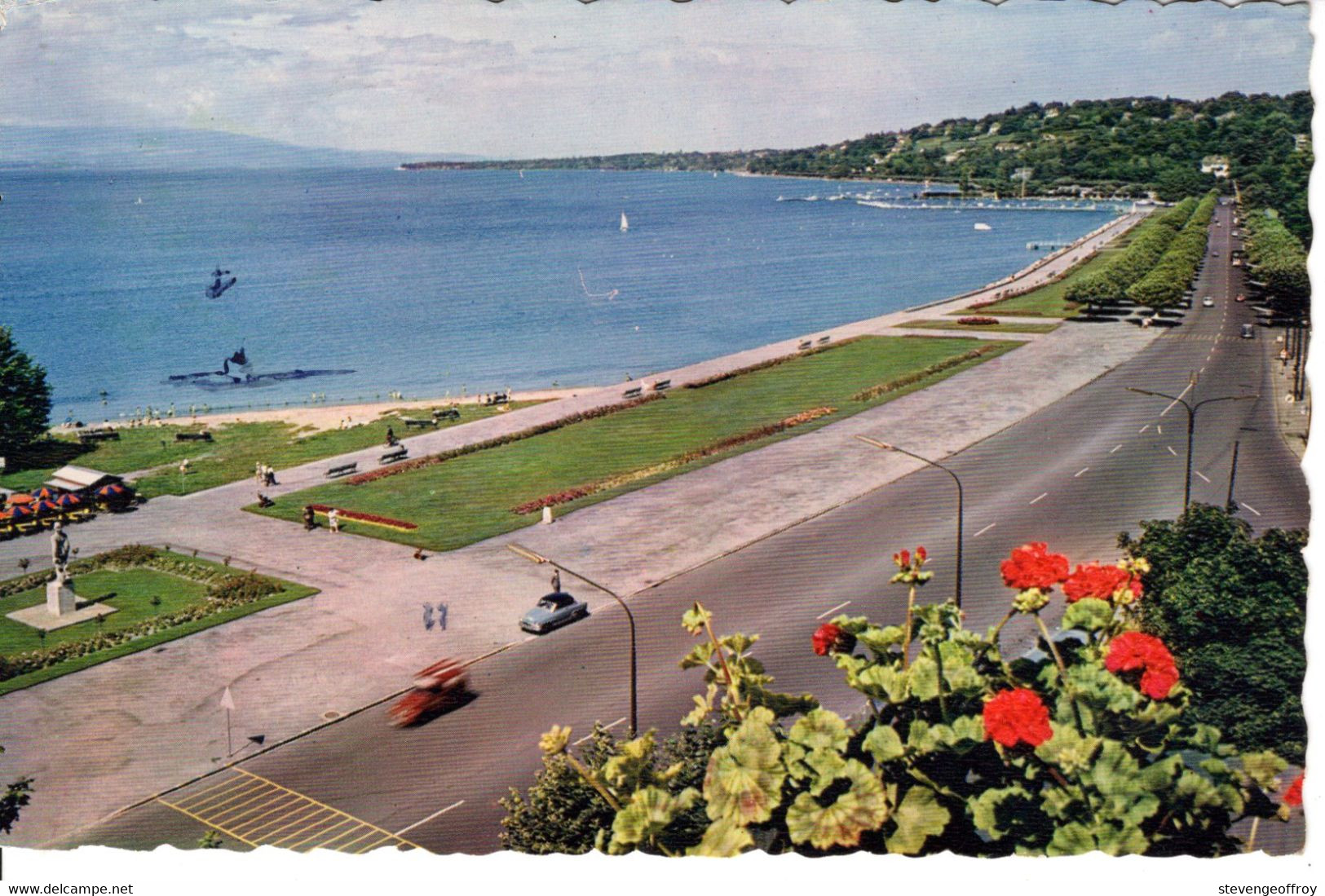 Suisse Geneve Le Quai Cologny 1963 Voiture Automobiles Paysage Route - Cologny