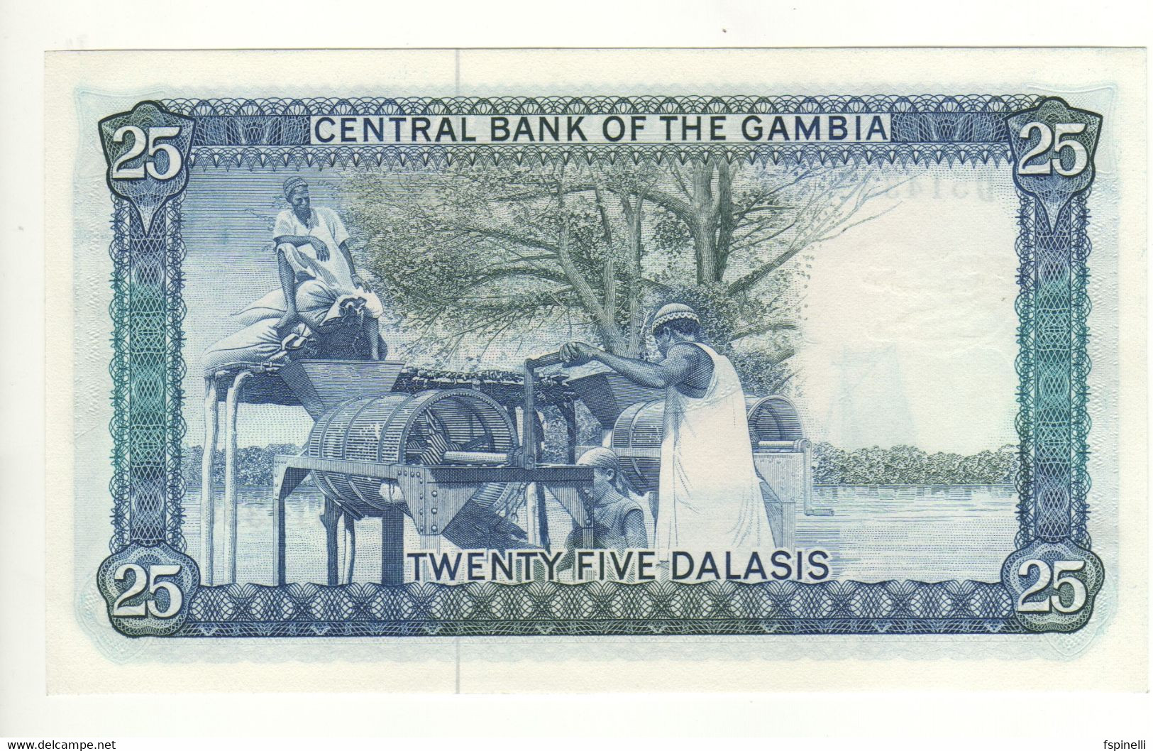 GAMBIA 25 Dalasis    P11b  UNC !  (ND 1990)  Sailing Boat, President Sir Dawda Kairaba Jawara - Agricultural Mach. - Gambia