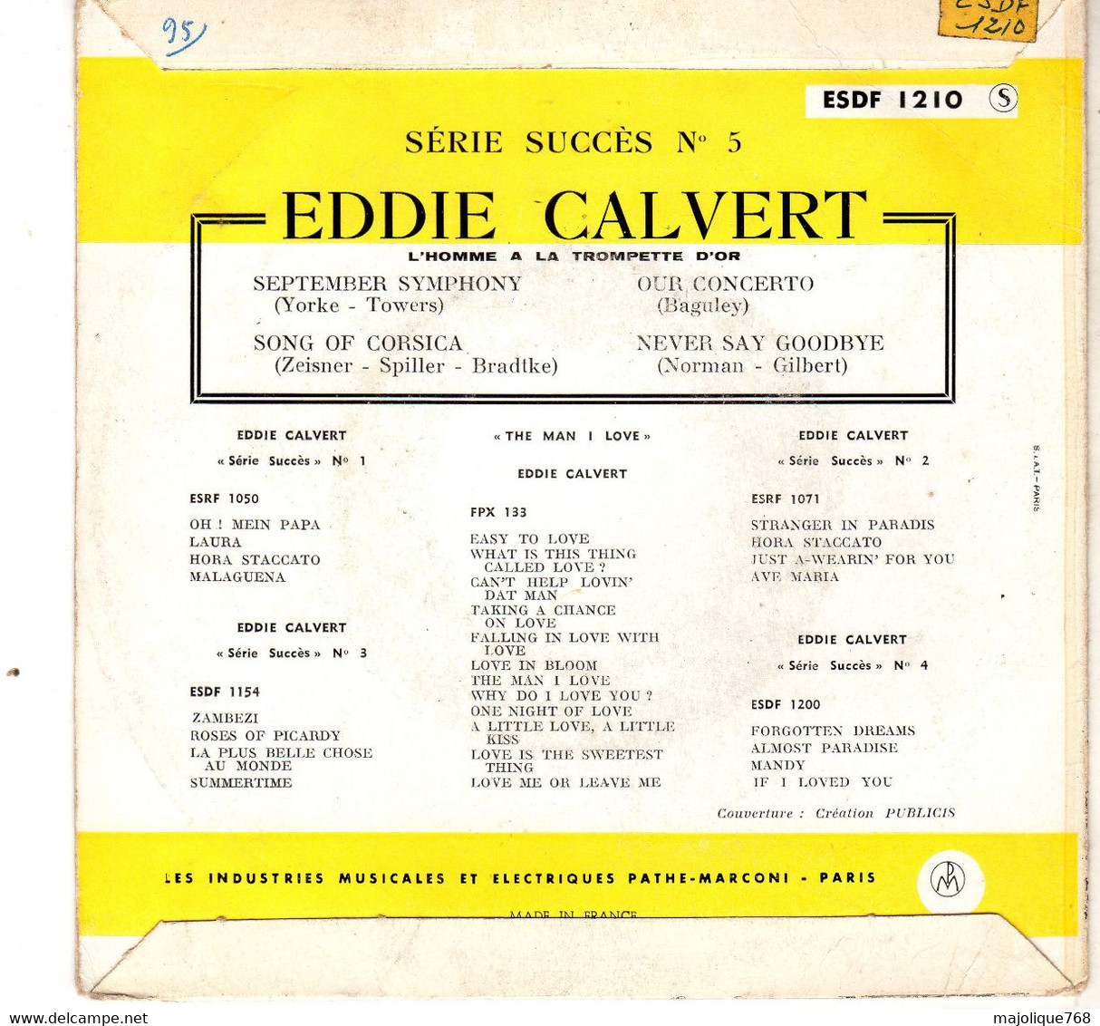 Disque - Eddie Calvert - Septembre Symphony - Columbia ESDF 1210 - France 1957 - Jazz
