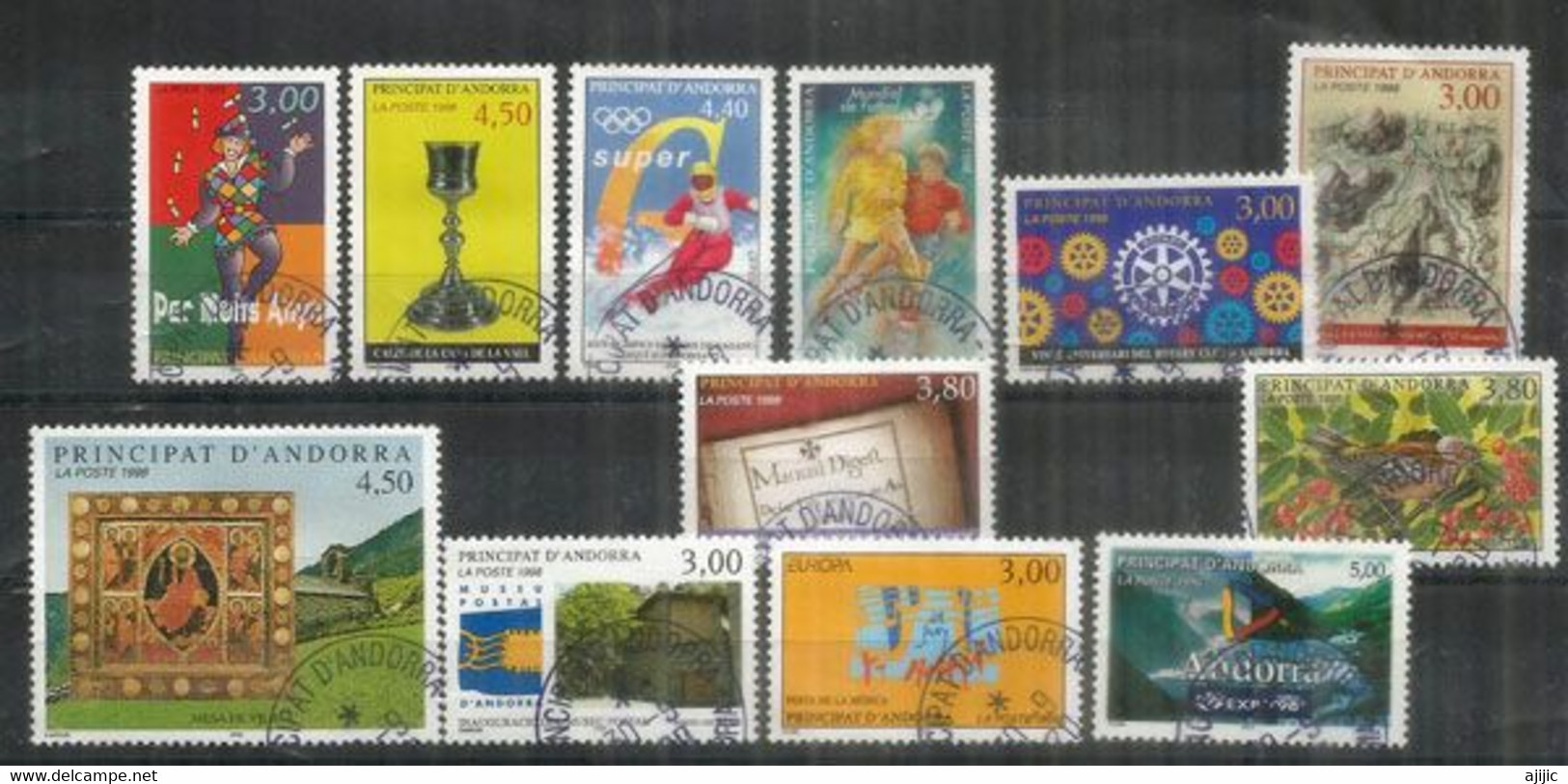 Année ANDORRE 1998. 12 T-p Oblitérés Première Qualité. (coupe Du Monde 98,Nagano 98,Oiseau Pinson,Rotary,etc) - Used Stamps