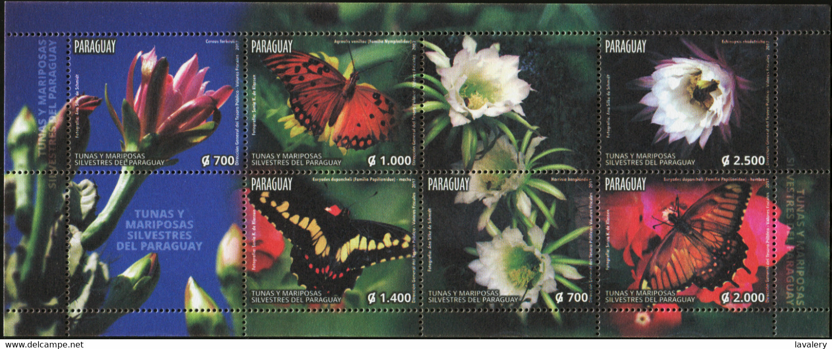 PARAGUAY 2017 Butterflies & Flowers Plants Flora Insects Animals Fauna MNH - Butterflies