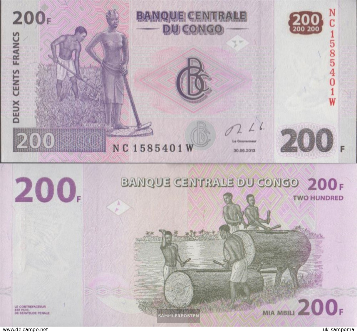 Kongo (Kinshasa) Pick-number: 99b Uncirculated 2013 200 Francs - Non Classés