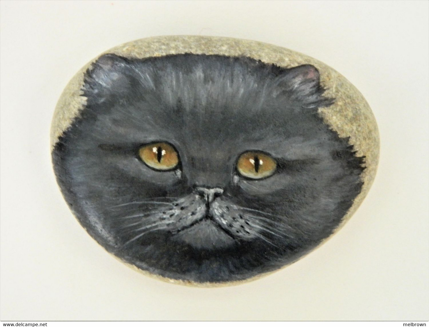 Original Painting Of A Black Persian Cat Hand Painted On A Smooth Beach Stone Paperweight Decoration - Presse-papiers