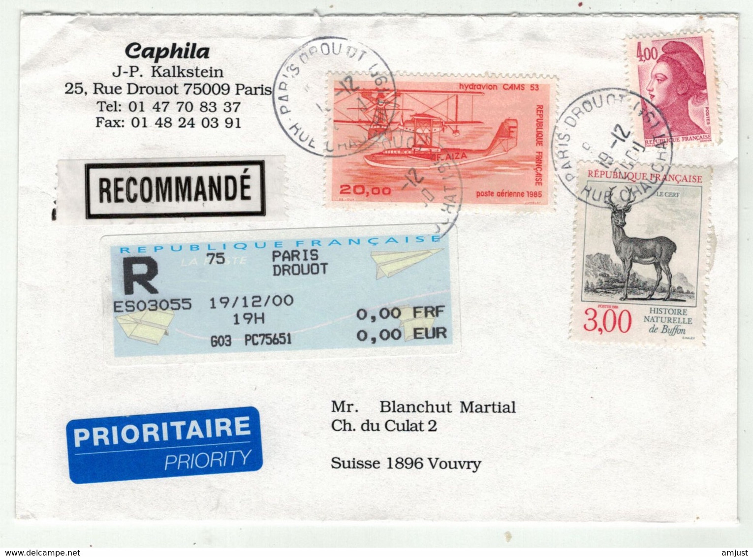 France // 2000 // Lettre Recommandée Pour La Suisse (Vouvry) Le 19.12.2000 - Lettres & Documents