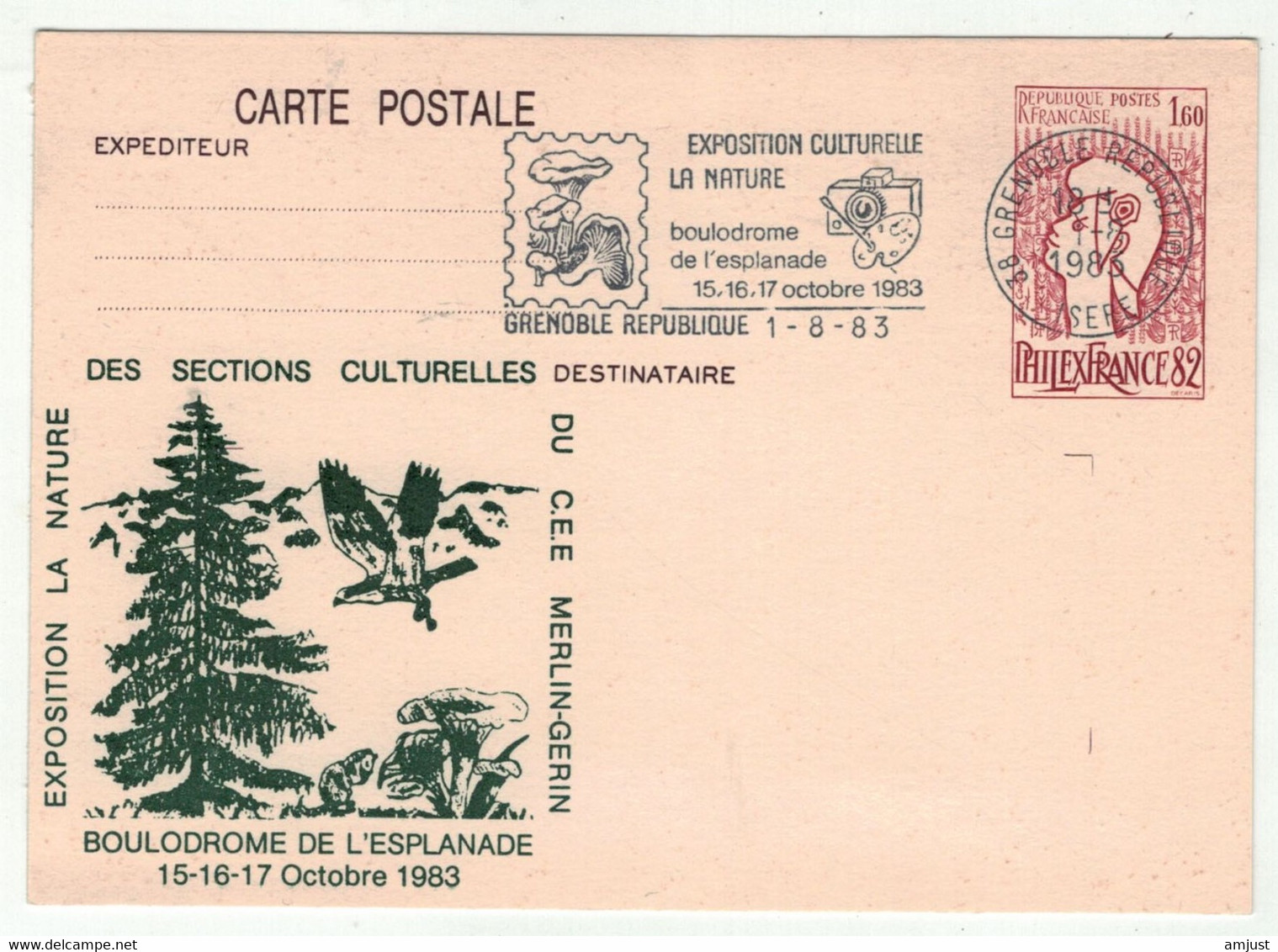 France // Entier Postaux //  Entier Postal De L'exposition Culturelle, La Nature Grenoble Le 1.08.1983 - Postales Tipos Y (antes De 1995)